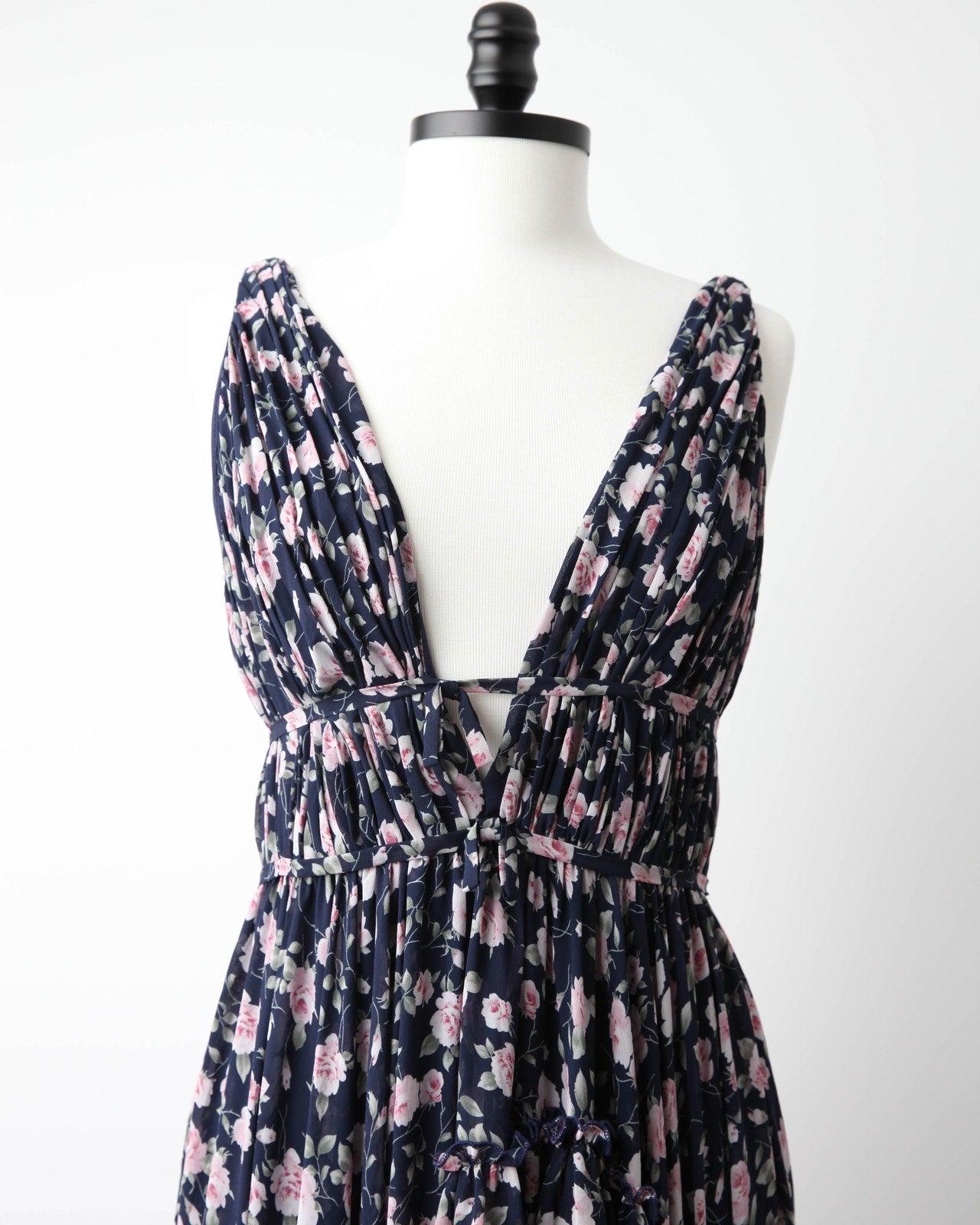 Ieena for Mac Duggal Floral Ruffled Gown in Navy - Wind & Song