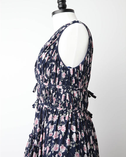 Ieena for Mac Duggal Floral Ruffled Gown in Navy - Wind & Song