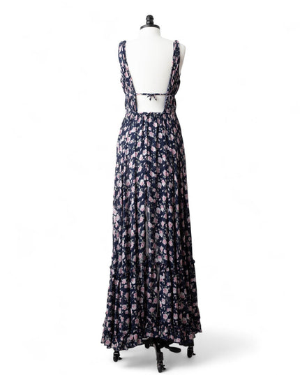 Ieena for Mac Duggal Floral Ruffled Gown in Navy - Wind & Song