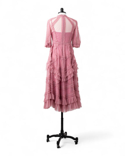 Ieena for Mac Duggal High Neck Puff Sleeve Ruffle Tiered Dress - Wind & Song