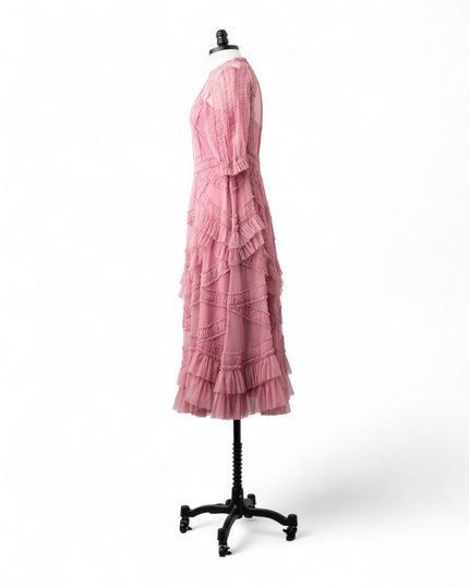 Ieena for Mac Duggal High Neck Puff Sleeve Ruffle Tiered Dress - Wind & Song