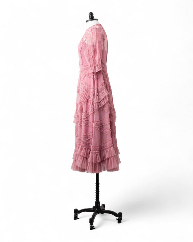 Ieena for Mac Duggal High Neck Puff Sleeve Ruffle Tiered Dress - Wind & Song