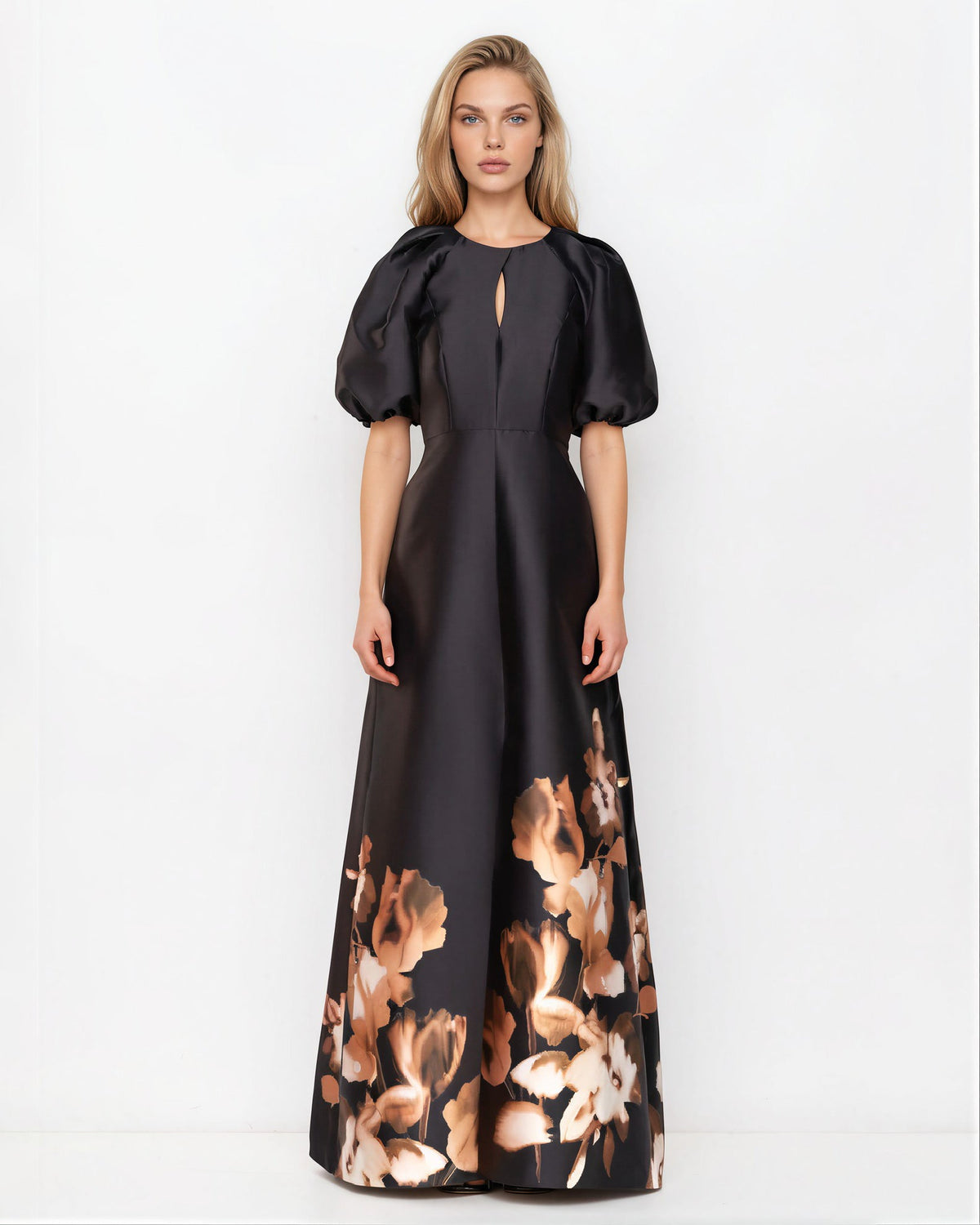 KAY UNGER Delfina Puff Sleeve Mikado Gown Size US 14 - Wind & Song