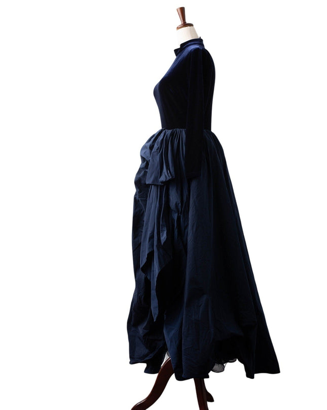 Marchesa Notte Blue Velvet High Neckline Gown - Wind & Song