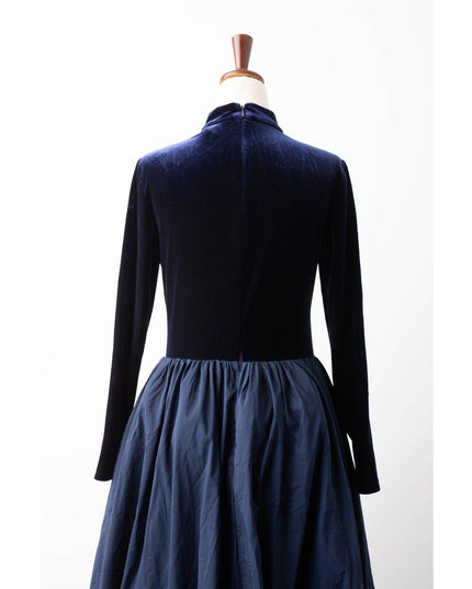 Marchesa Notte Blue Velvet High Neckline Gown - Wind & Song