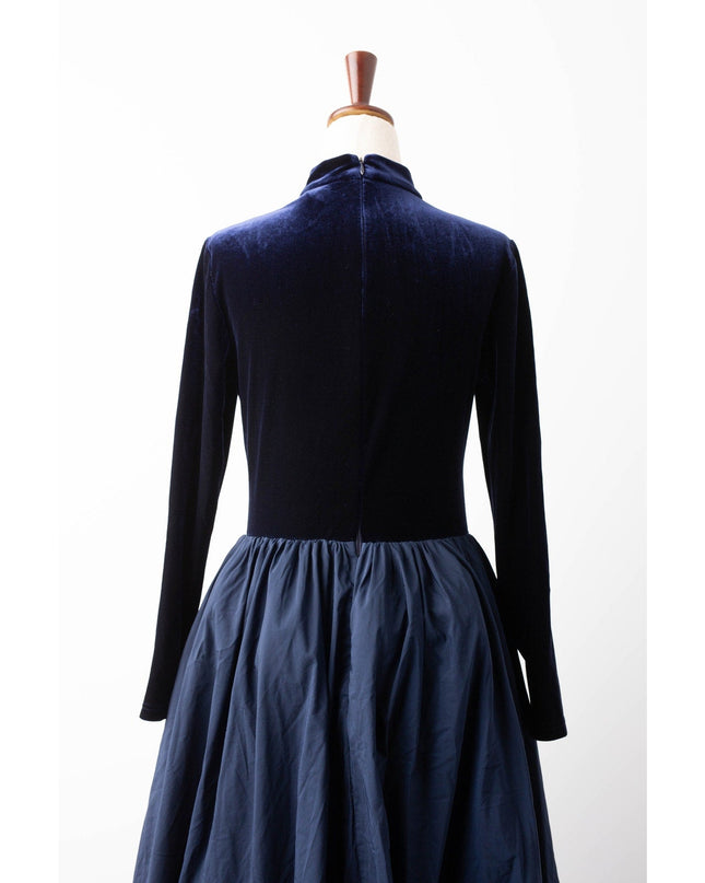 Marchesa Notte Blue Velvet High Neckline Gown - Wind & Song