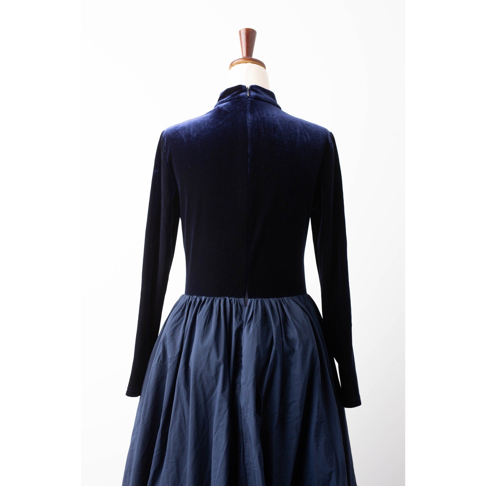 Marchesa Notte Blue Velvet High Neckline Gown - Wind & Song