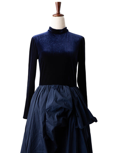 Marchesa Notte Blue Velvet High Neckline Gown - Wind & Song