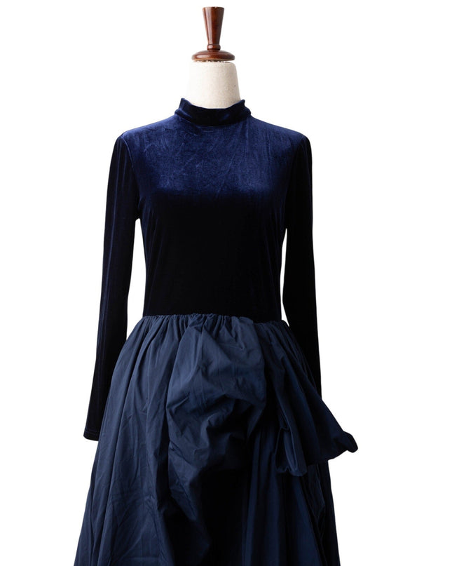 Marchesa Notte Blue Velvet High Neckline Gown - Wind & Song