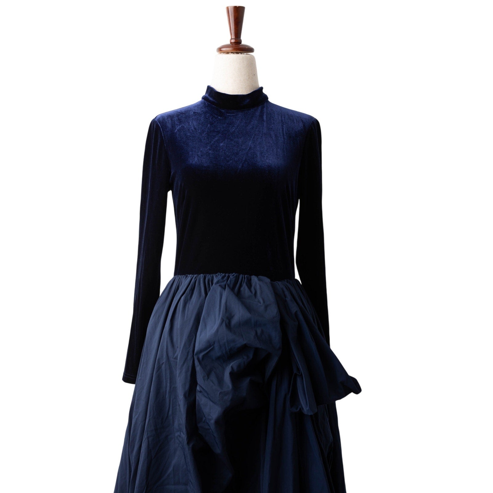 Marchesa Notte Blue Velvet High Neckline Gown - Wind & Song