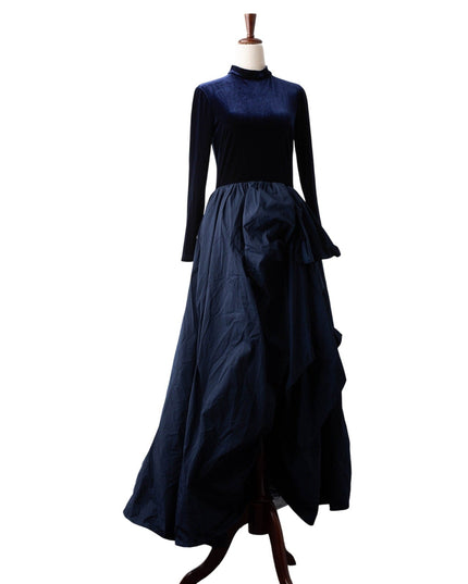 Marchesa Notte Blue Velvet High Neckline Gown - Wind & Song