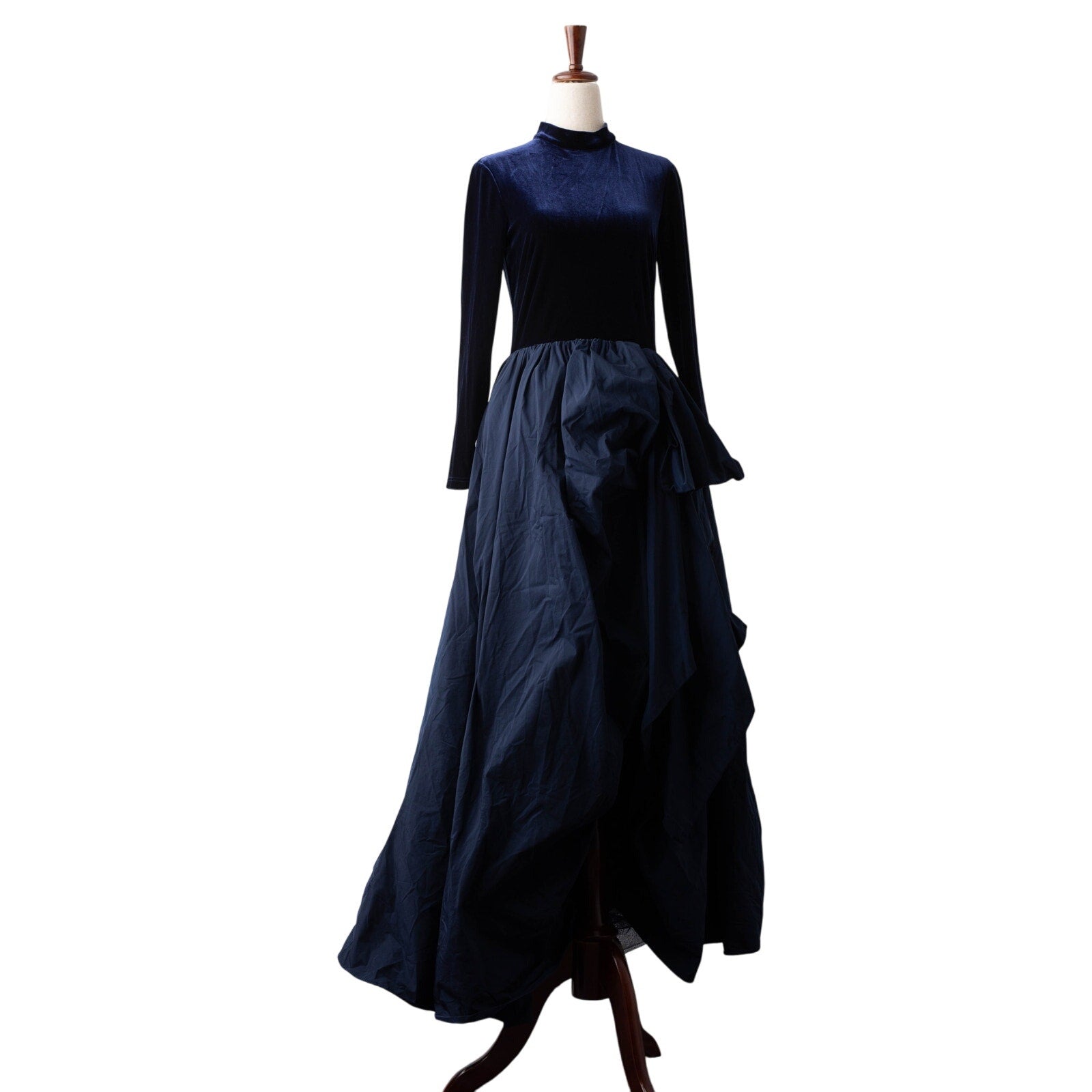 Marchesa Notte Blue Velvet High Neckline Gown - Wind & Song