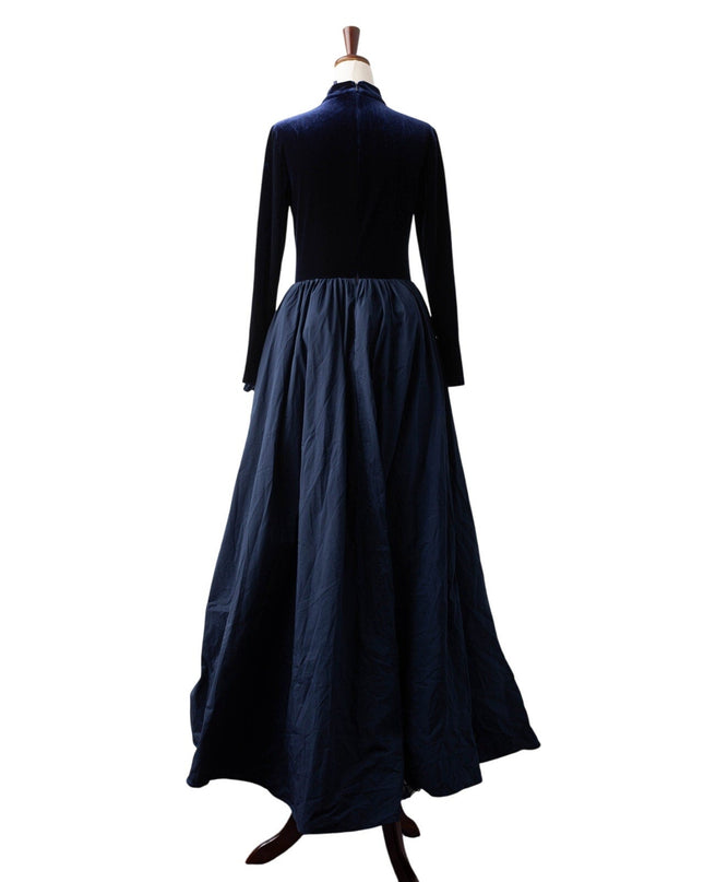 Marchesa Notte Blue Velvet High Neckline Gown - Wind & Song