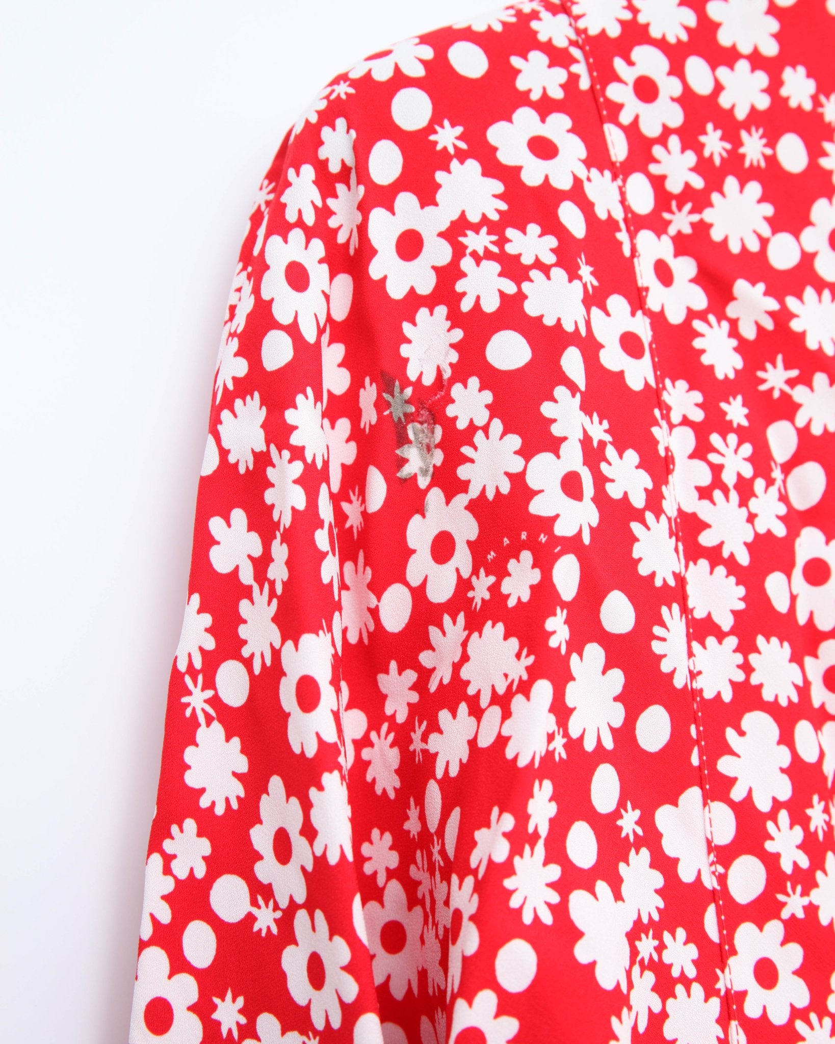 Marni Satin Midi Dress with Red and White Pop Fields Motif Size 40 - Wind & Song