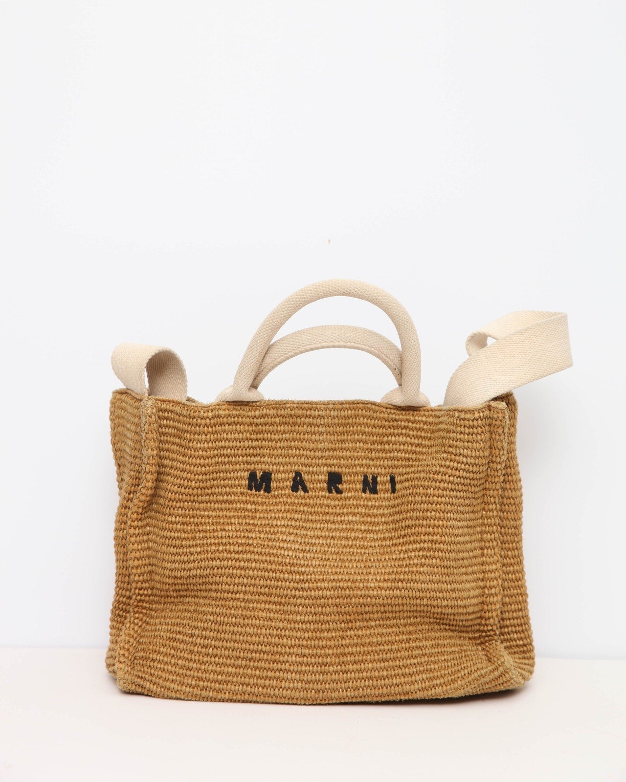 Marni Small Basket Faux Raffia Tote Bag Raw Sienna Natural Canvas Trim - Pre - owned - Wind & Song
