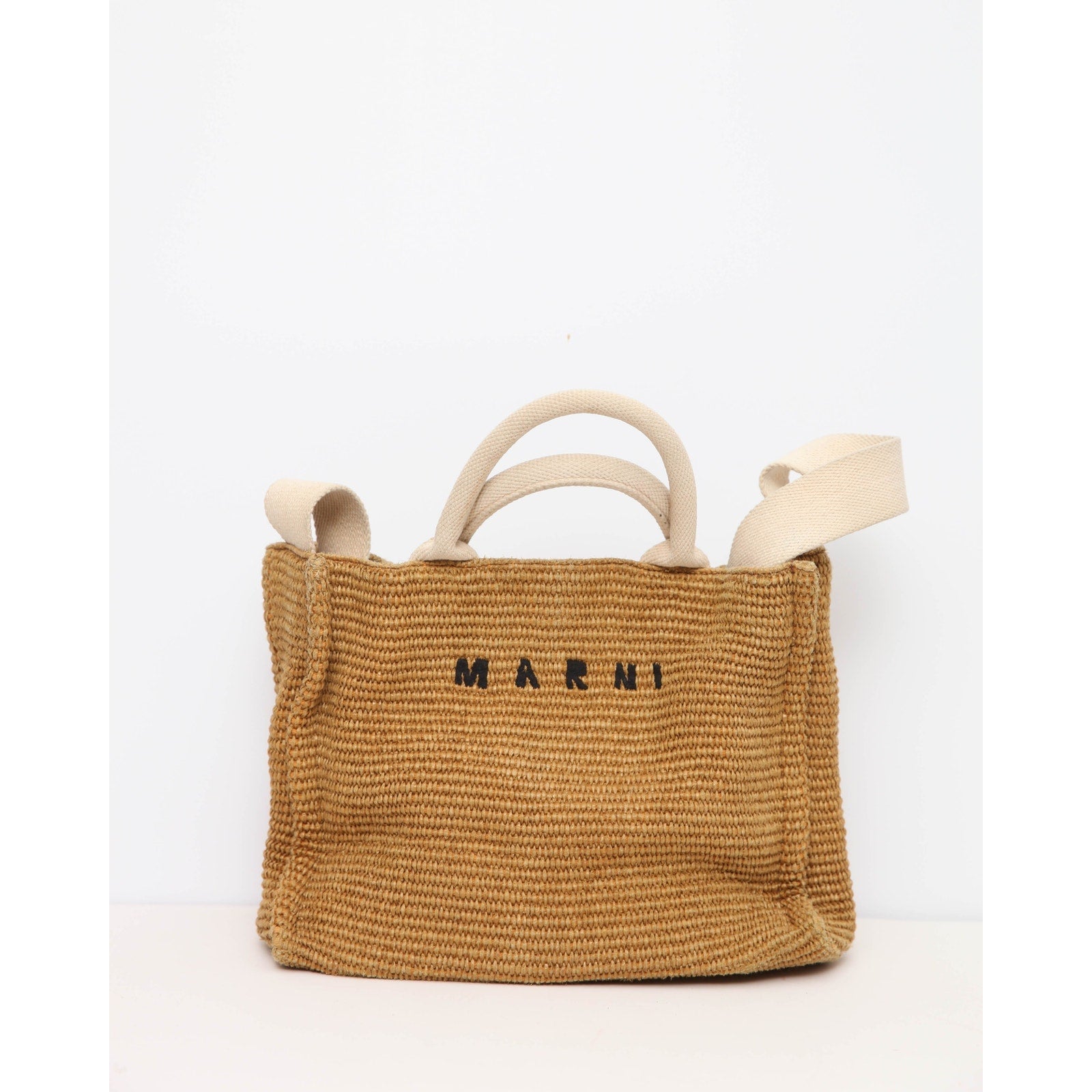 Marni Small Basket Faux Raffia Tote Bag Raw Sienna Natural Canvas Trim - Pre - owned - Wind & Song