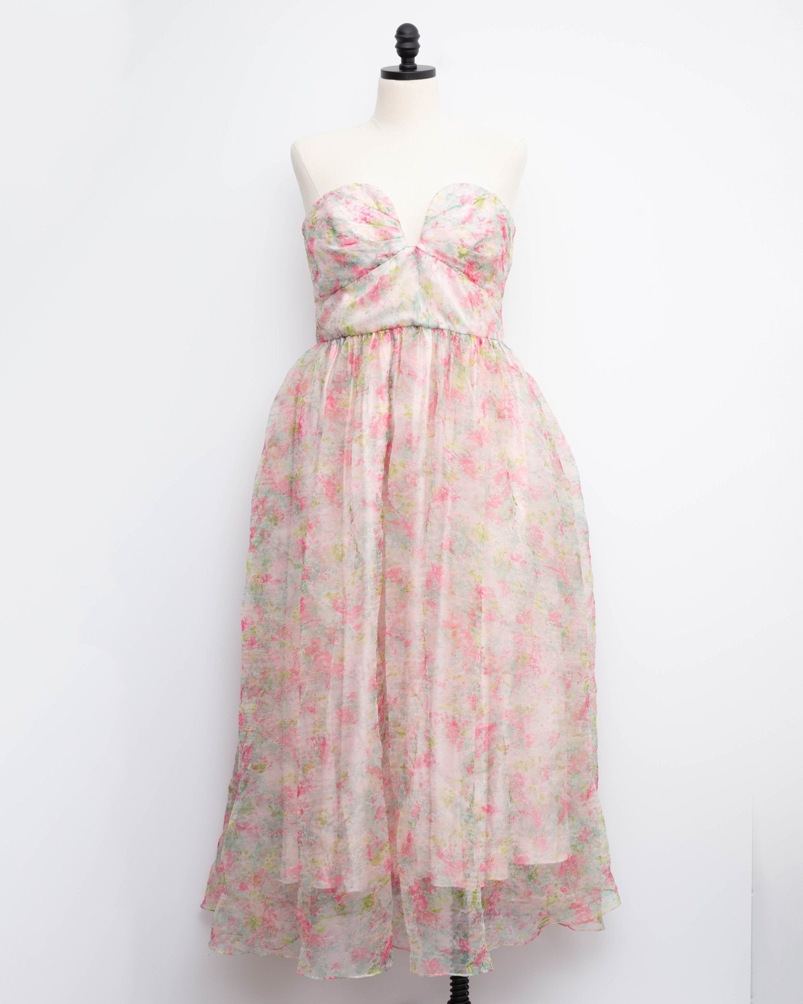 ML Monique Lhuillier Floral Strapless Organza A - Line Gown Size 14 - Wind & Song