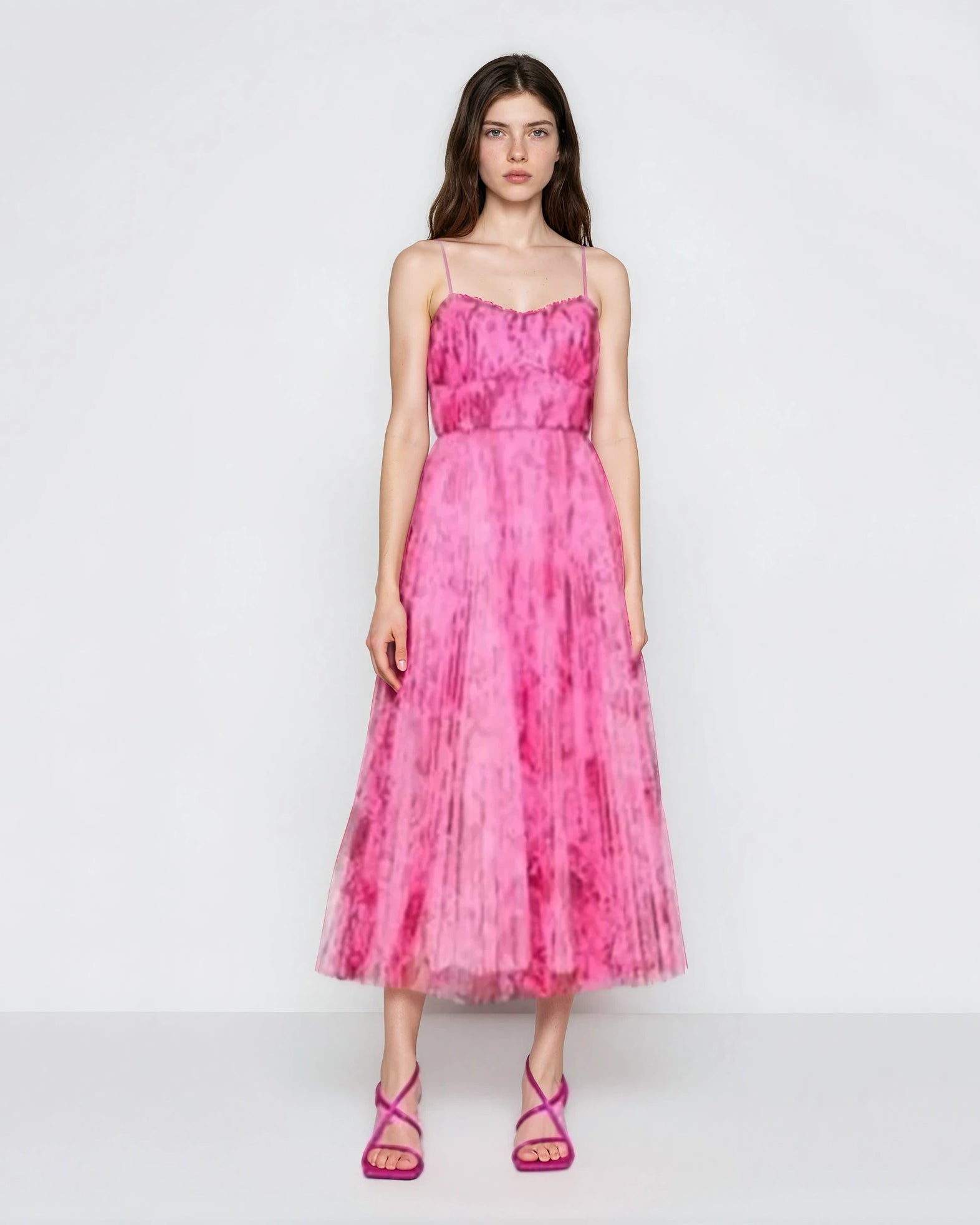 ML Monique Lhuillier Pink floral Tulle Midi Dress - Wind & Song