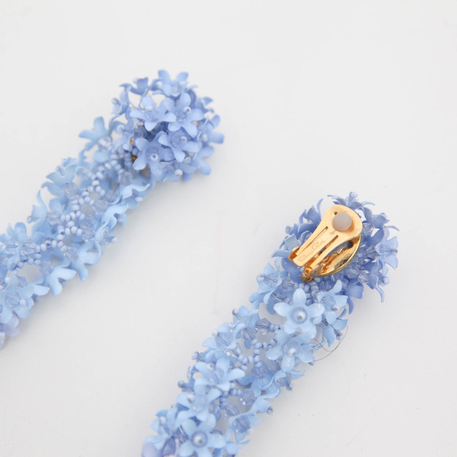 Oscar de la Renta Floral Cascade Clip - On Drop Earrings Powder Blue - Wind & Song