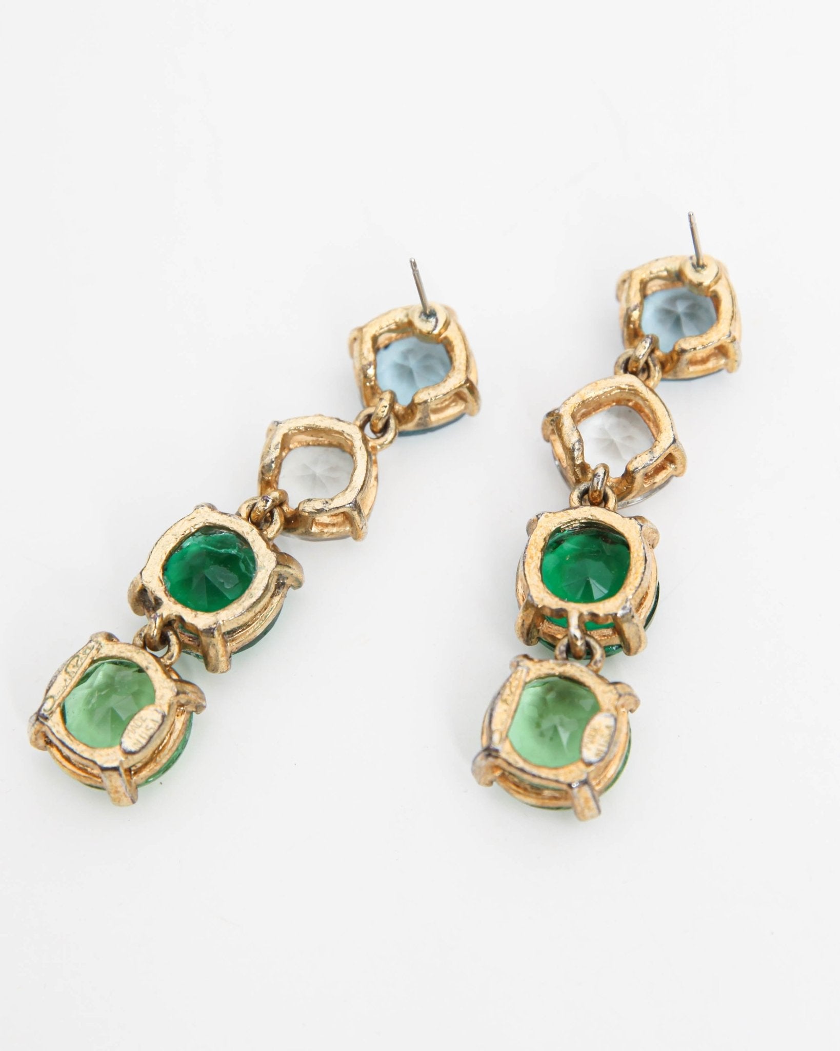 Oscar de la Renta Half and Half Gallery Drop Earrings Green Blue Crystal - Wind & Song
