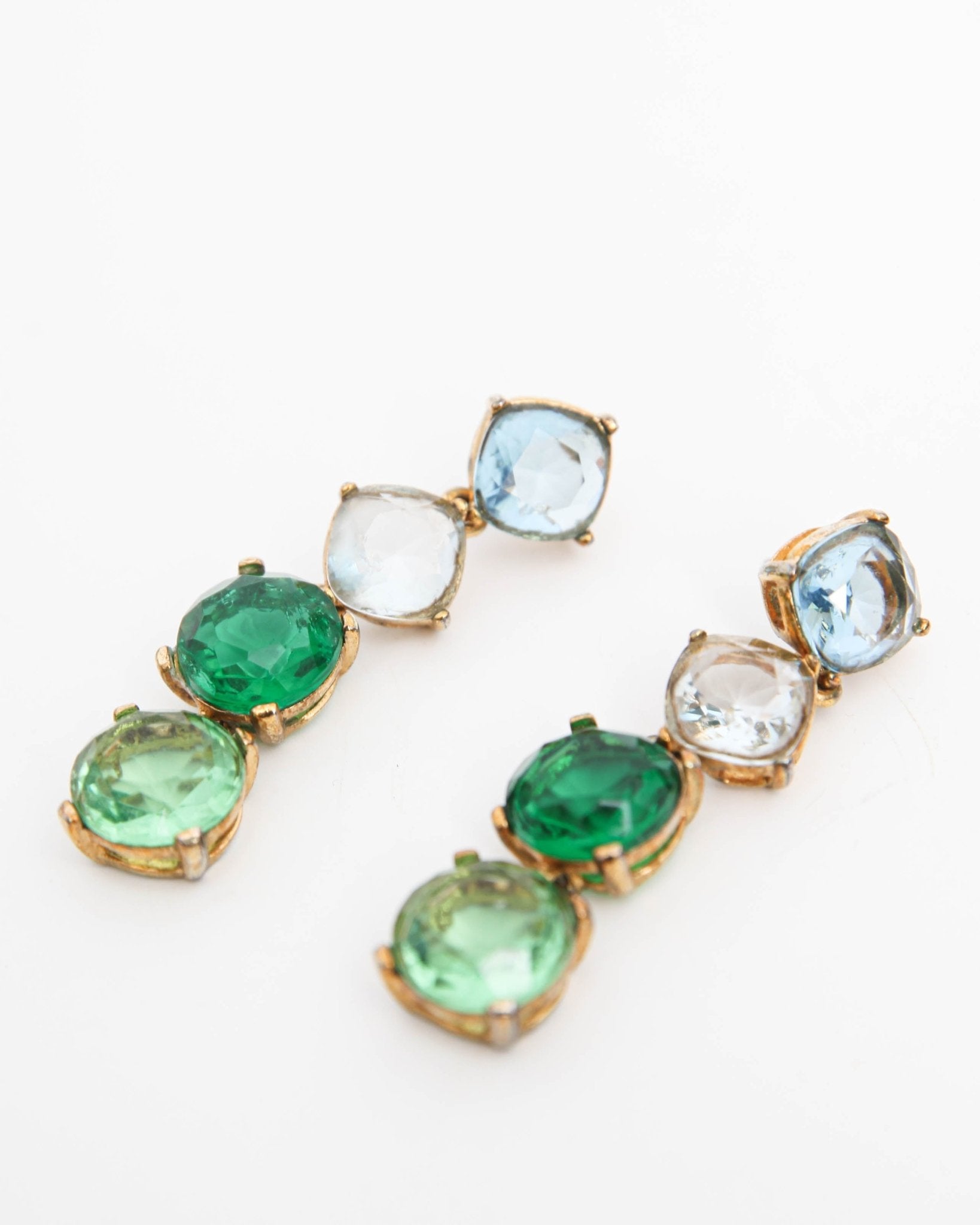 Oscar de la Renta Half and Half Gallery Drop Earrings Green Blue Crystal - Wind & Song