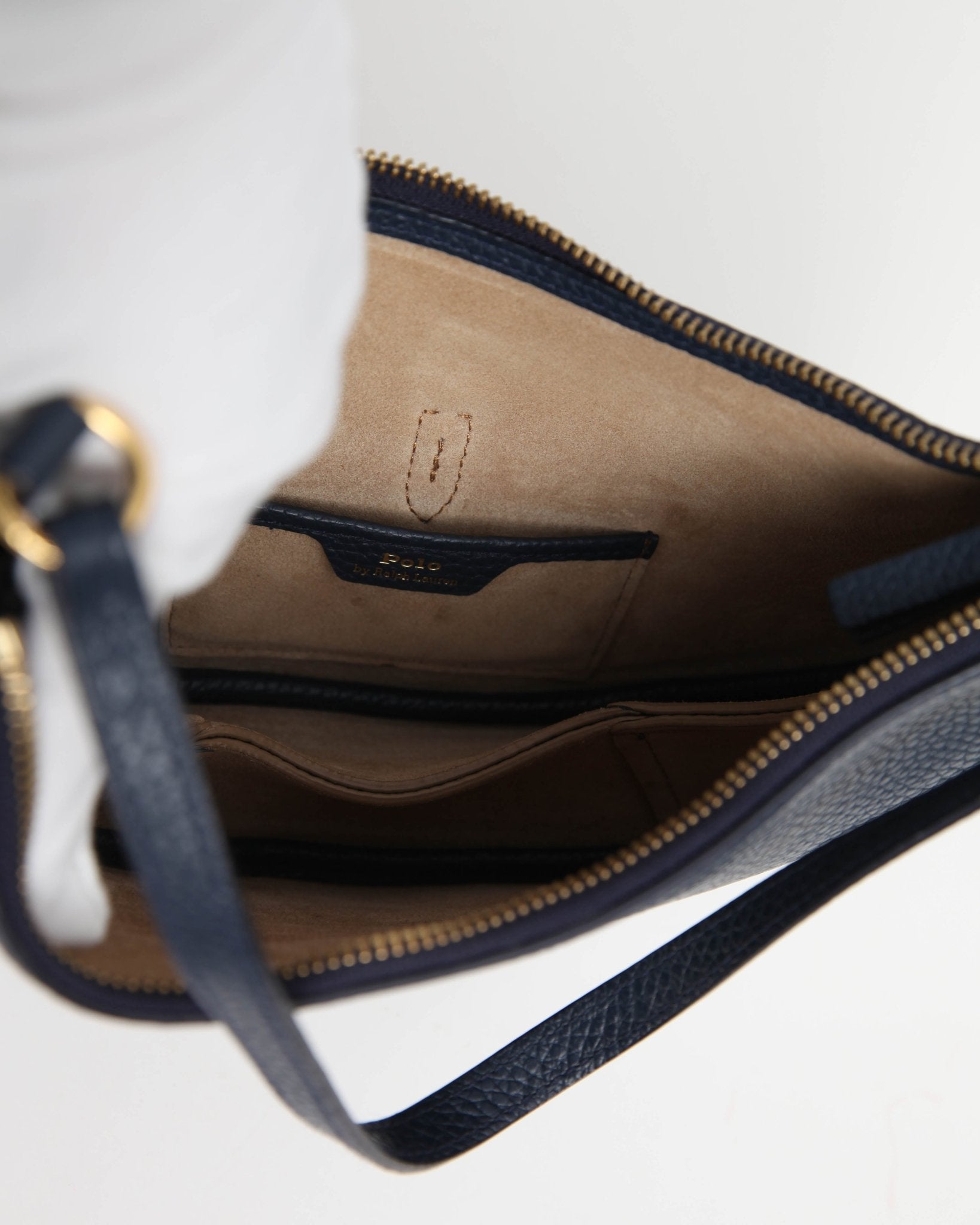 Polo Ralph Lauren Polo ID Pebbled Mini Shoulder Bag in Navy Blue - Pre - owned - Wind & Song