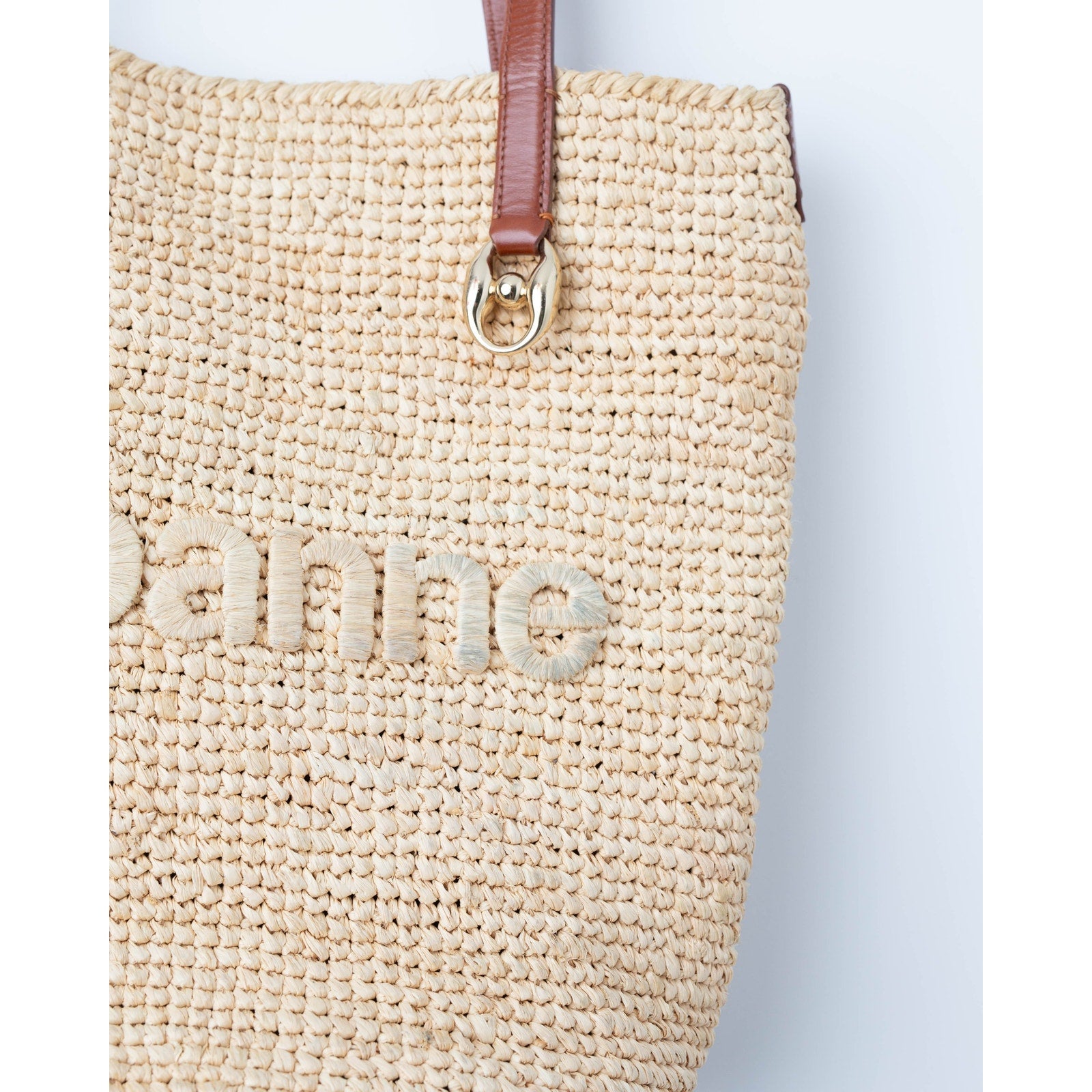 Rabanne woven raffia tote bag in Beige - Wind & Song