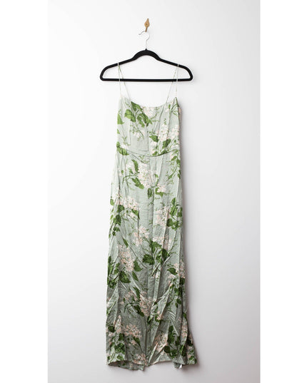 Reformation Frankie Silk Gown in Green Floral - Wind & Song