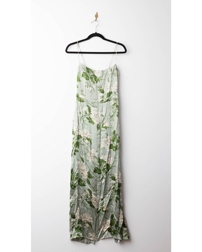 Reformation Frankie Silk Gown in Green Floral - Wind & Song