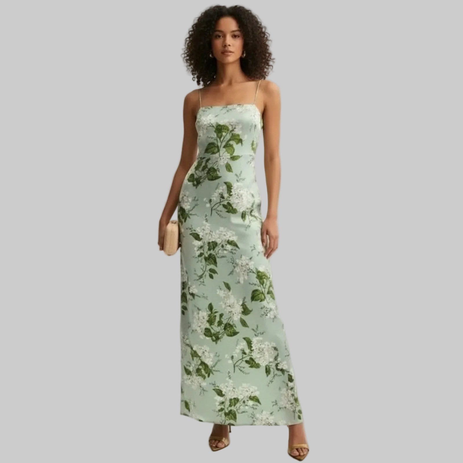 Reformation Frankie Silk Gown in Green Floral - Wind & Song