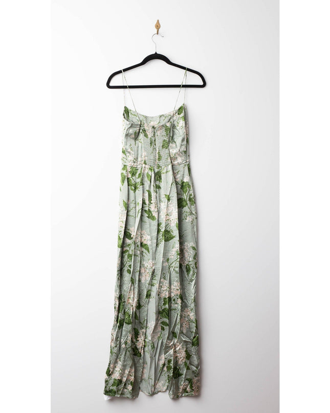 Reformation Frankie Silk Gown in Green Floral - Wind & Song