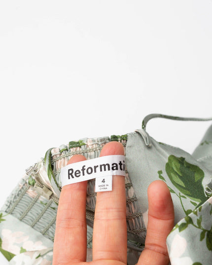 Reformation Frankie Silk Gown in Green Floral - Wind & Song