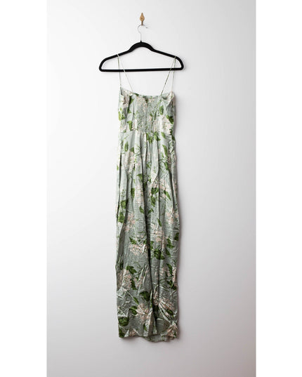 Reformation Frankie Silk Gown in Green Floral - Wind & Song