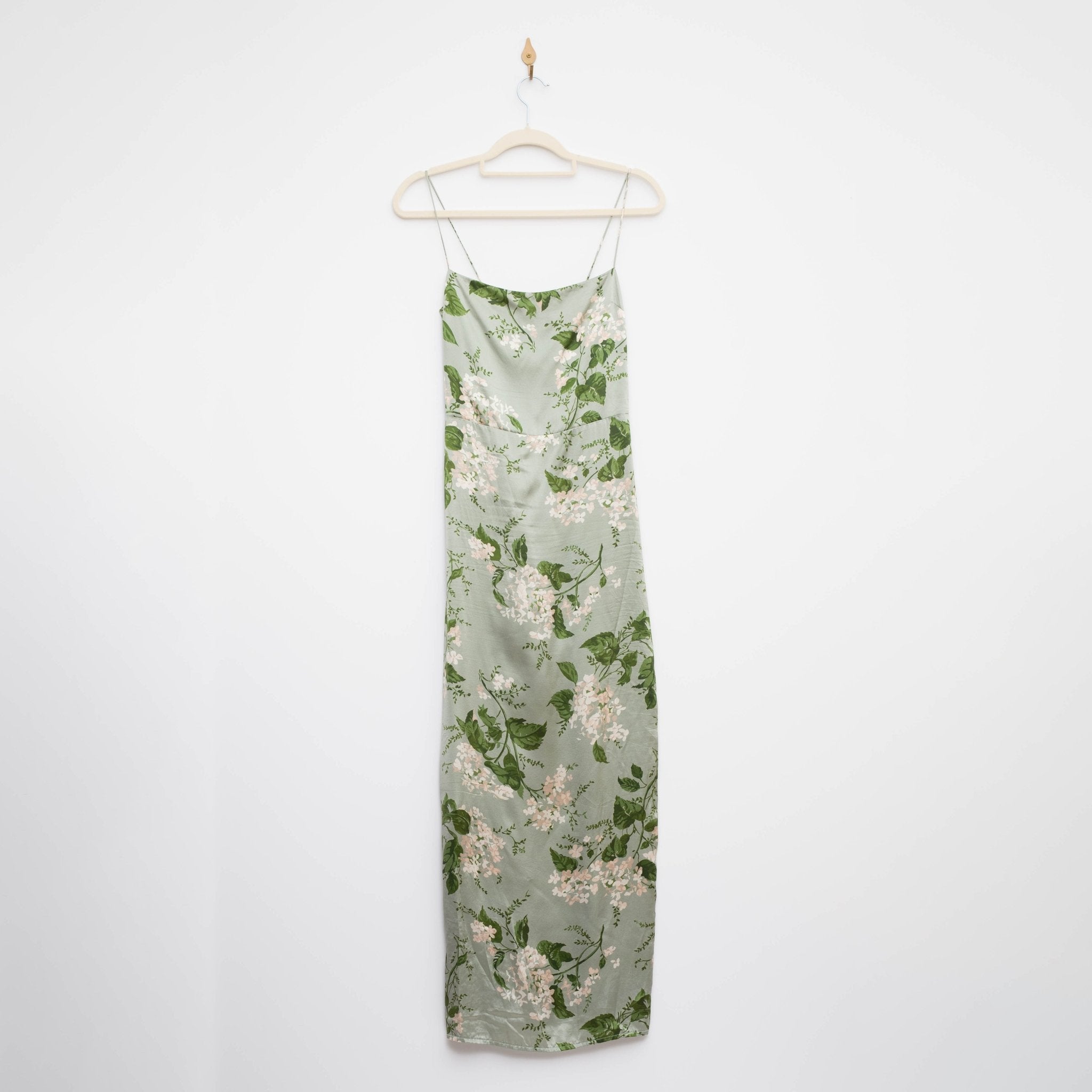 Reformation Frankie Silk Gown in Green Floral - Pre - Owned - Wind & Song