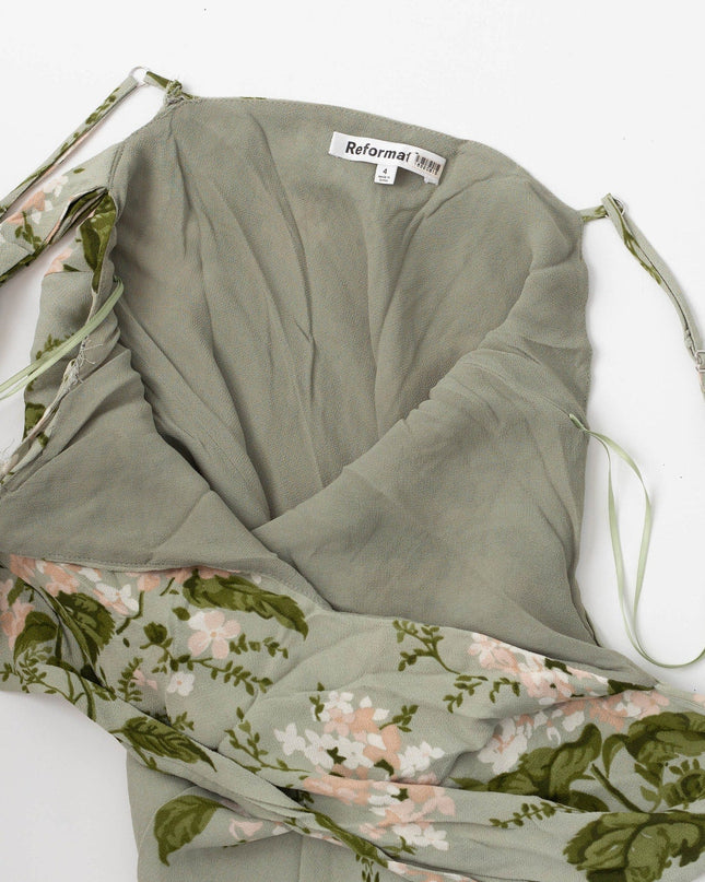 Reformation Green Floral Chiffon Reya Dress - Wind & Song