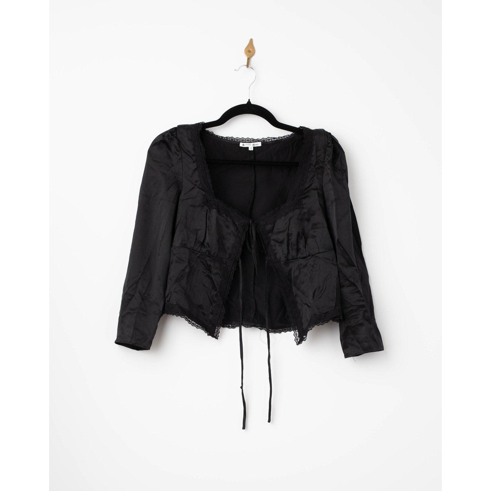 Reformation Lucinda Silk Tie - Front Top – Black - Wind & Song