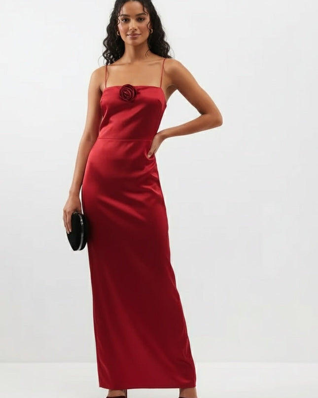 REFORMATION Red Frankie Rosette Sleeveless Silk Maxi Dress - Wind & Song