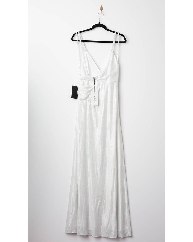 Retrofete Womens Yesi Metallic V - Neck Evening Dress in Silver - Wind & Song