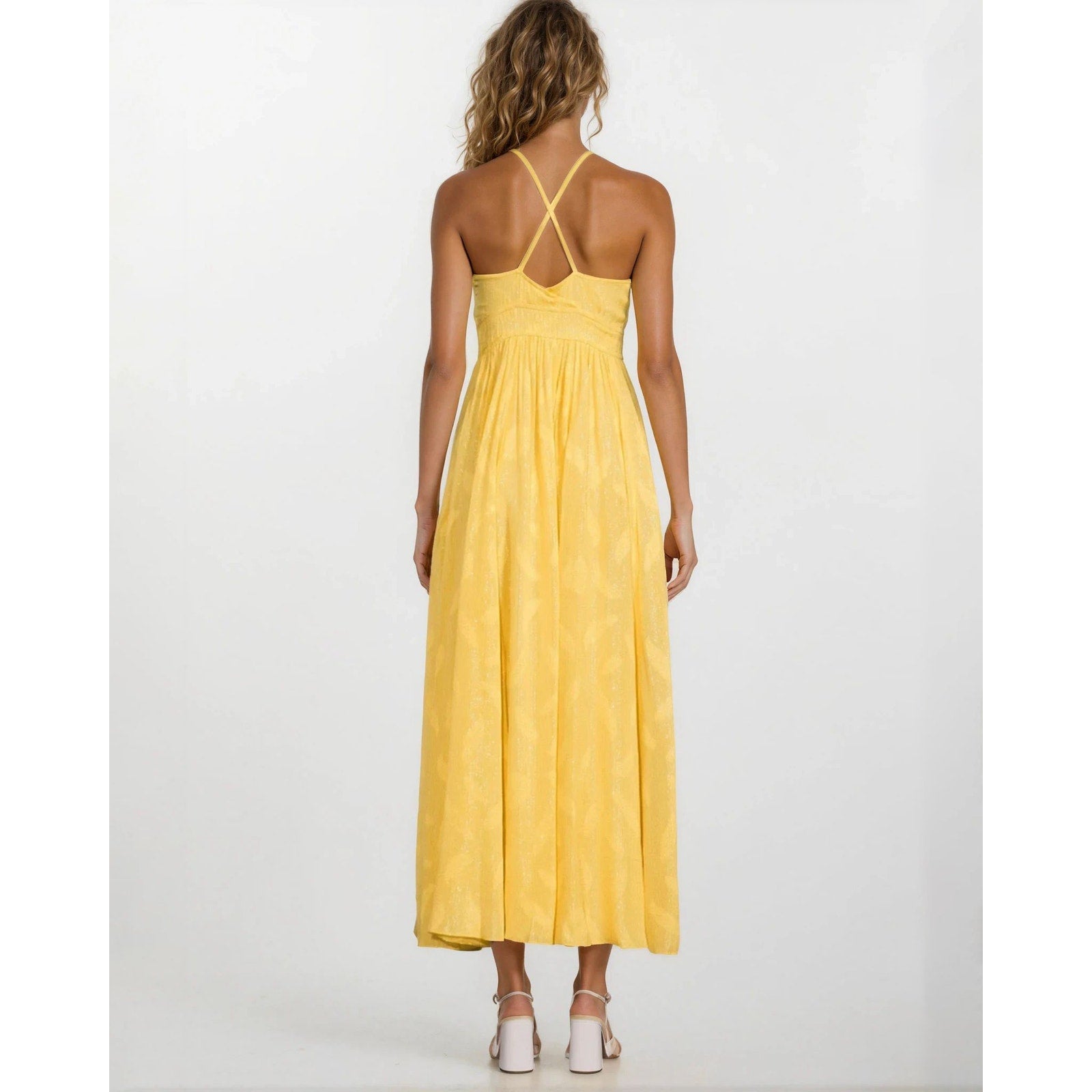 Rococo Sand Textured Criss Cross Maxi Dress in Yellow - NTW - Wind & Song