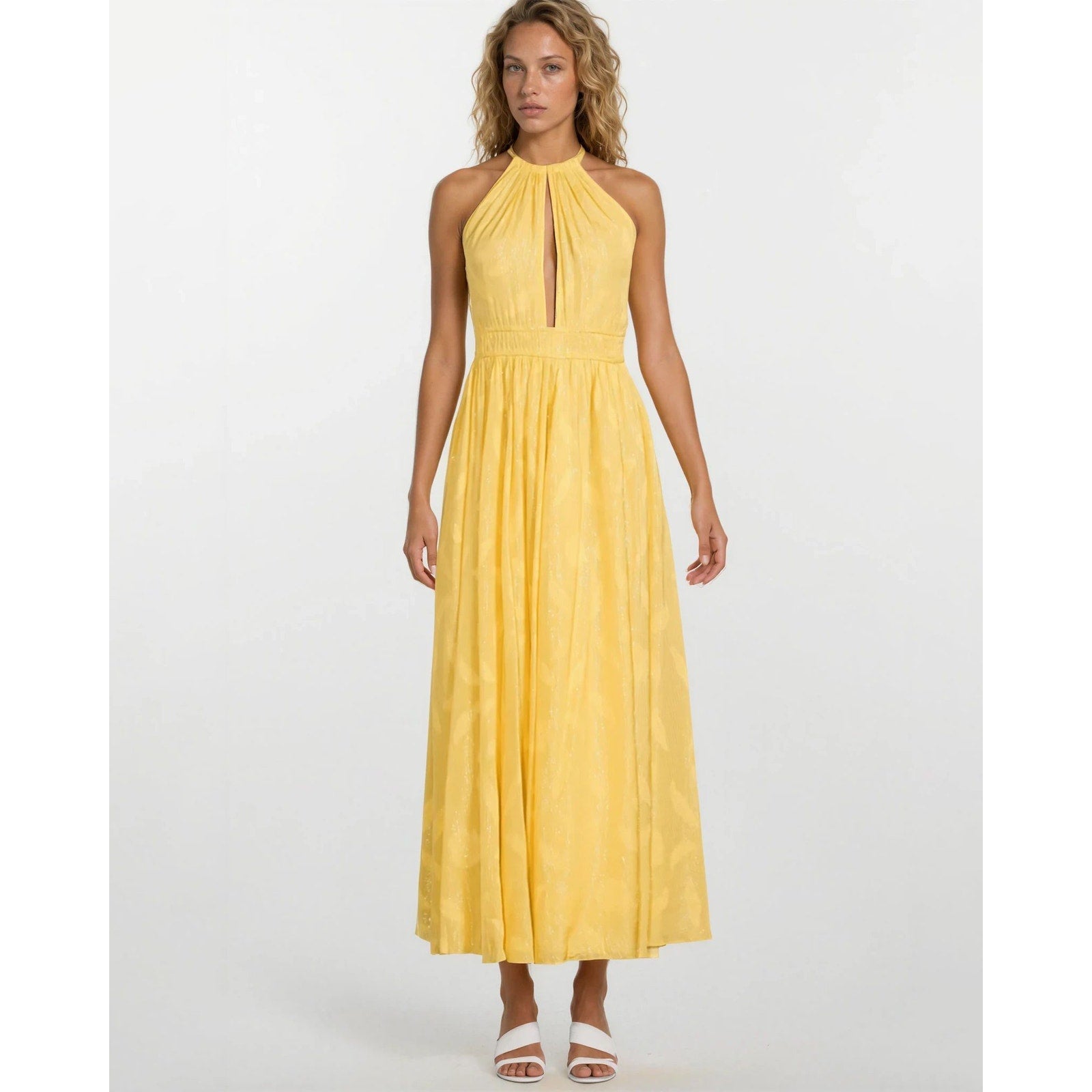 Rococo Sand Textured Criss Cross Maxi Dress in Yellow - NTW - Wind & Song