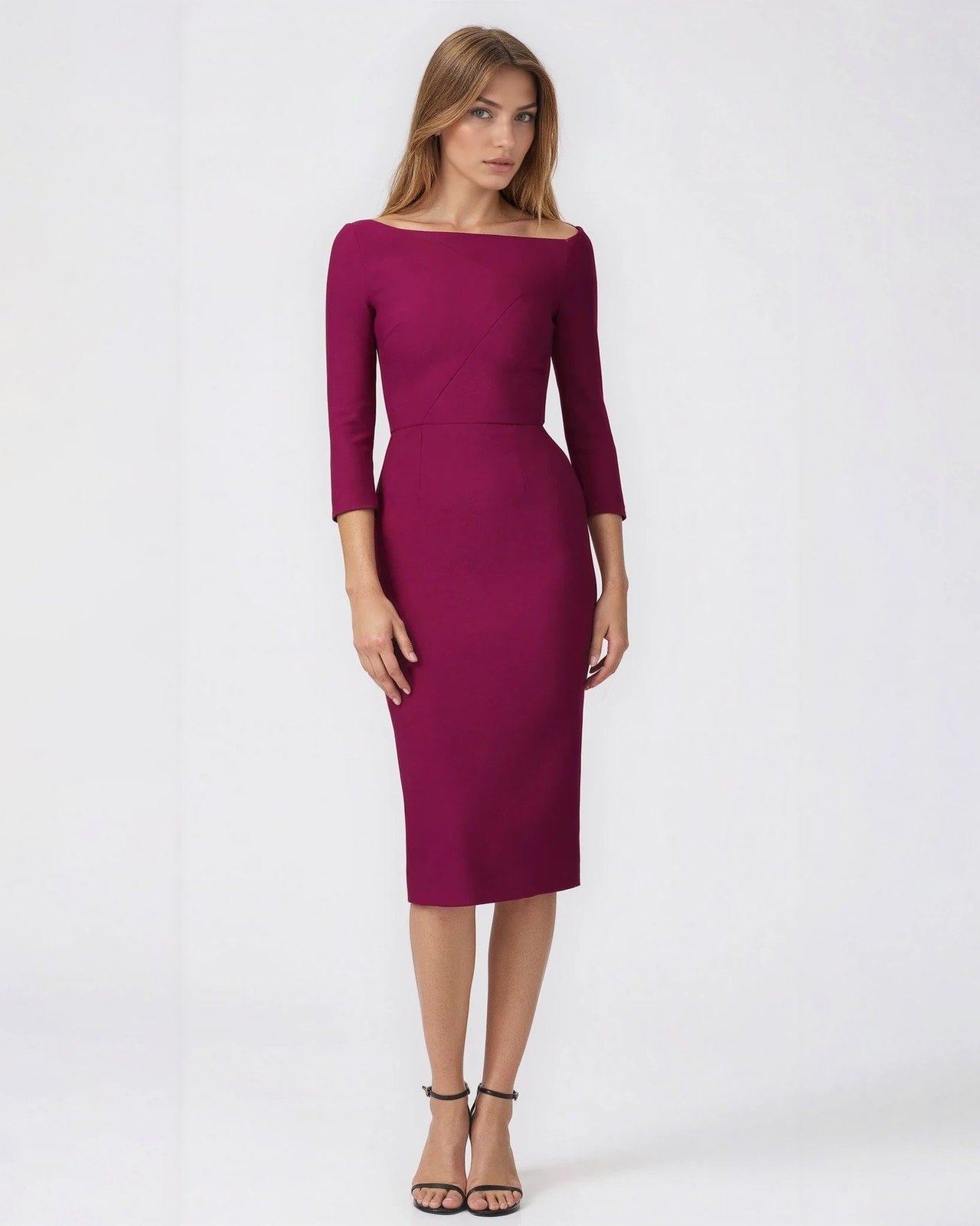 Roland Mouret Witham Dress in Dark Pink Size 2 - Pre - owned - Wind & Song