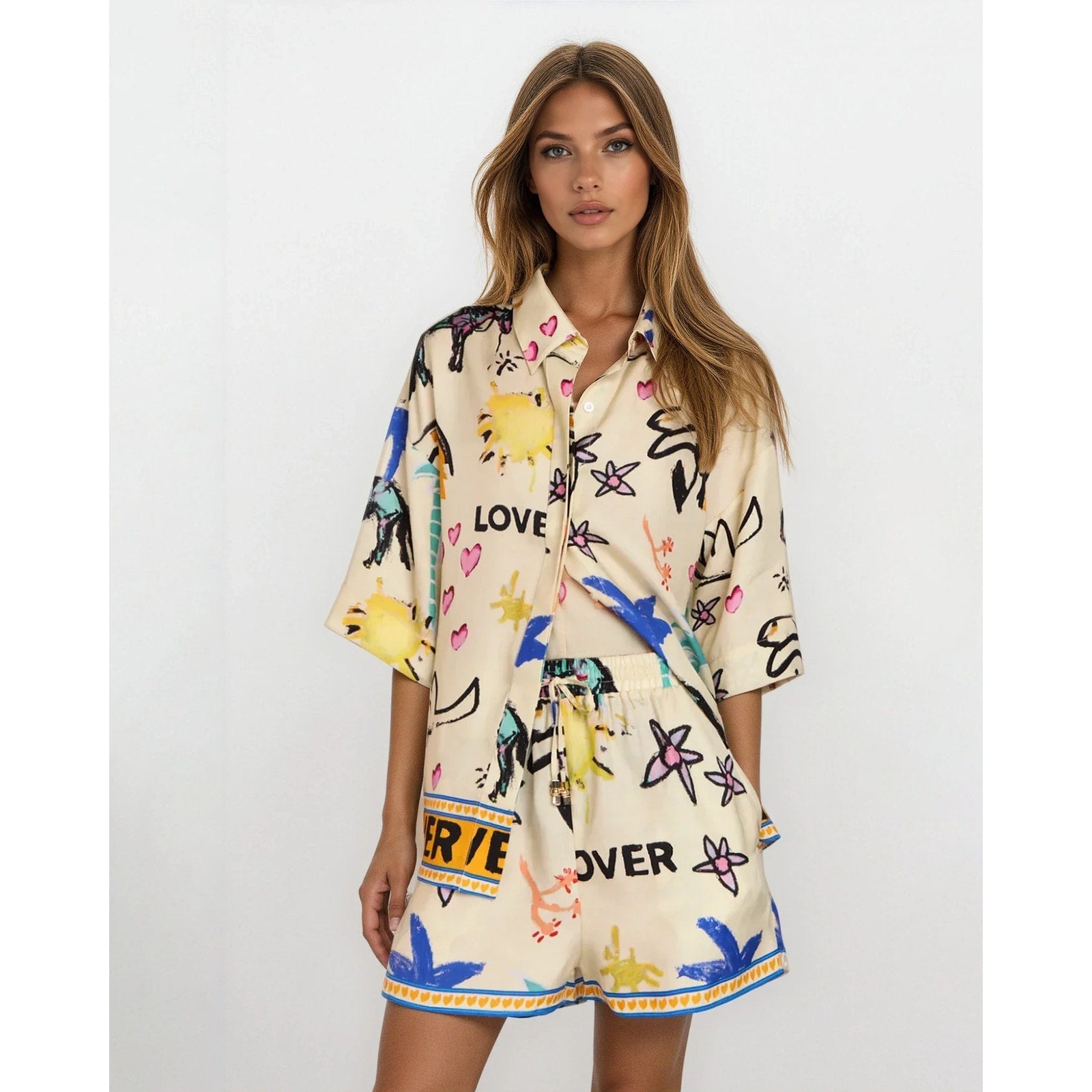ROMY Lover Abstract Print Shirt – Multicolored Viscose Rayon Button - Down Top - Wind & Song