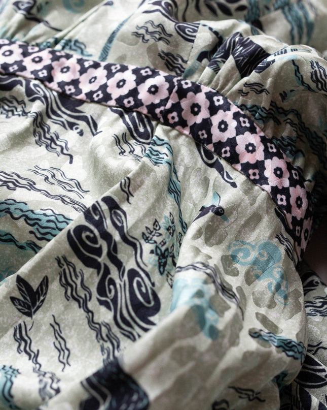 SALONI Fleur E Green Floral Printed Satin Dress - Wind & Song