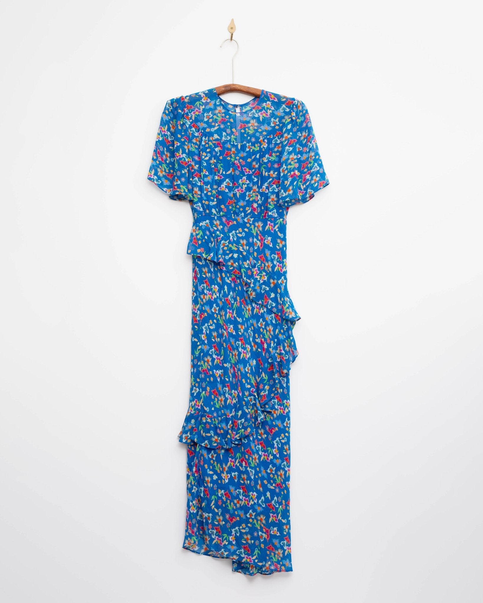 SALONI Vida Ruffled Dress in Blue Size 4 - Wind & Song