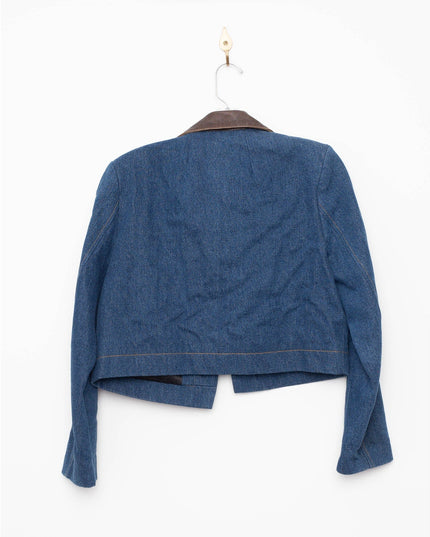 Sandro Blue Denim Jacket With Leather Collar - Wind & Song