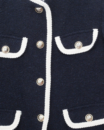 Sandro Dark Blue Collarless Jacket - Wind & Song