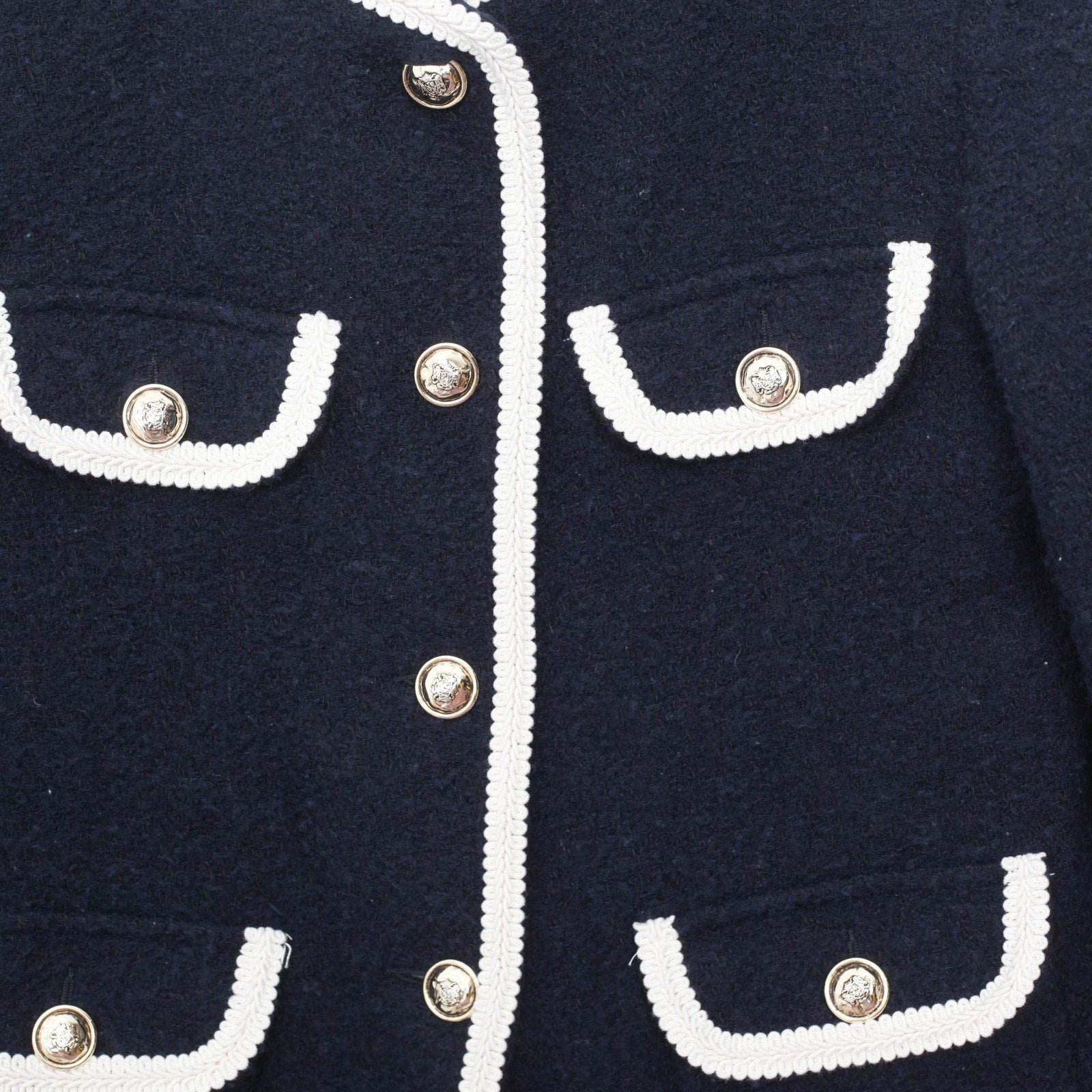 Sandro Dark Blue Collarless Jacket - Wind & Song