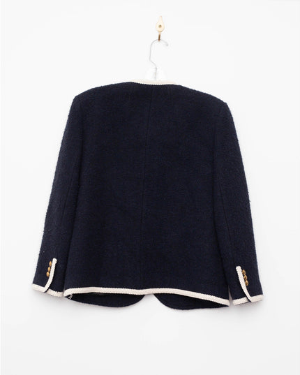 Sandro Dark Blue Collarless Jacket - Wind & Song