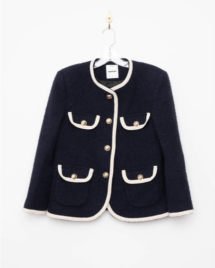 Sandro Dark Blue Collarless Jacket - Wind & Song