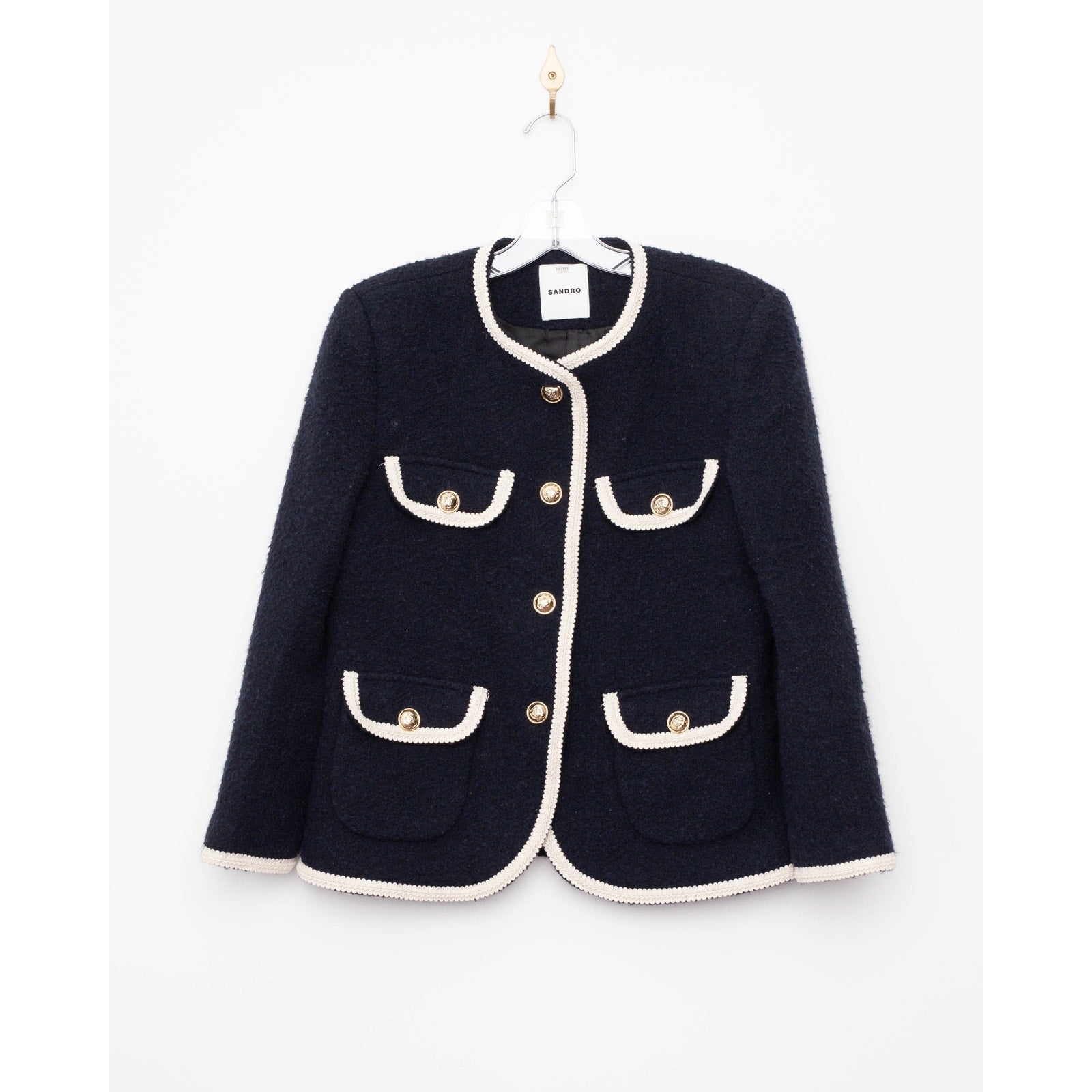 Sandro Dark Blue Collarless Jacket - Wind & Song